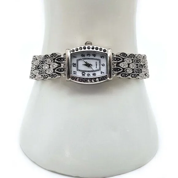 Vintage M.Z. Berger WS01 Women’s Quartz Watch Silver Marcasite Look Bracelet - Picture 3 of 10